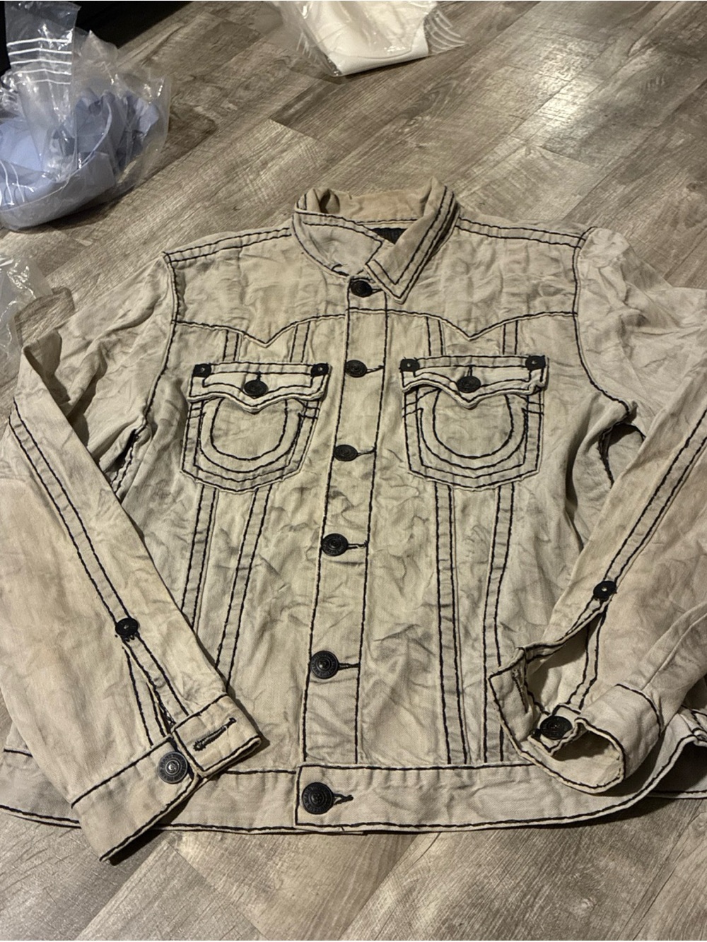 True Religion Jimmy Big T Denim Jacket Men’s SZ XXXL Grey Black Pre Owned Used